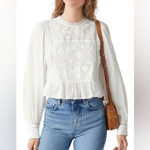 Other Stories Ruffle Blouse Womens M 42 White Lace Embroidered Peasant Ren Faire